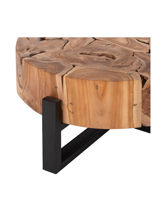 Round Central Coffee Table Mobley Made of Solid Wood Beige W80xL80xH40cm