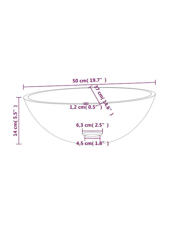 vidaXL Επικαθήμενος Νιπτήρας Γυάλινος 50x37cm Διάφανος