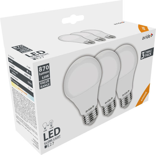 Avide AVG27NW-10W-3P LED Bulbs 10W for Socket E27 Natural White 870lm 3pcs