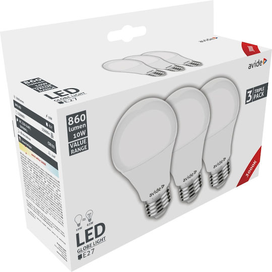 Avide AVG27WW-10W-3P LED Bulbs 10W for Socket E27 Warm White 860lm 3pcs