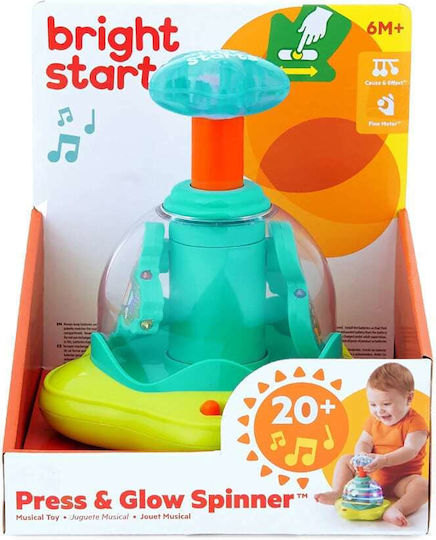 Bright Starts Spinning Top Press & Glow Spinner cu Muzică, Lumină și Sunete pentru 6++ Luni