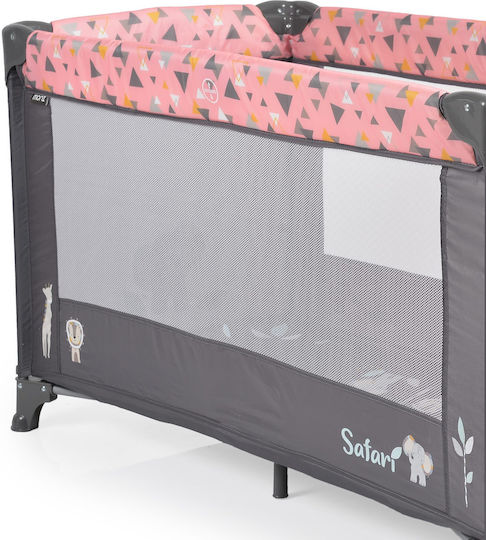 Moni Safari Playpen with Mattress Grey-Pink 125x65cm