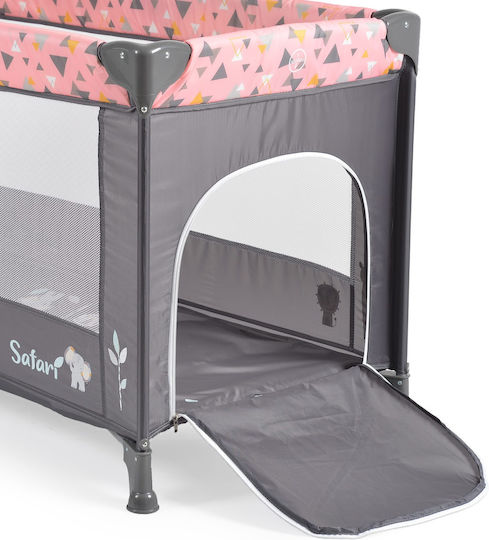 Moni Safari Playpen with Mattress Grey-Pink 125x65cm