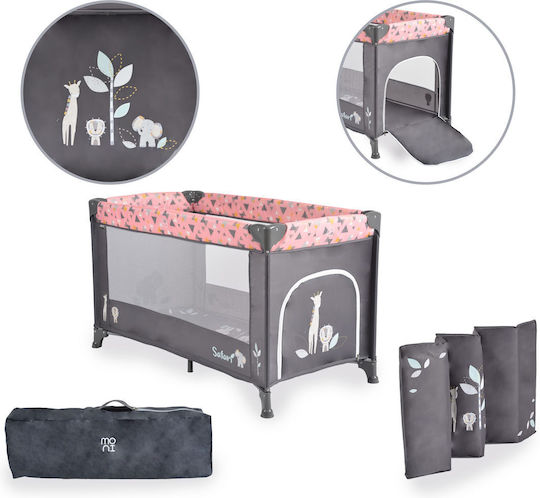 Moni Safari Playpen with Mattress Grey-Pink 125x65cm