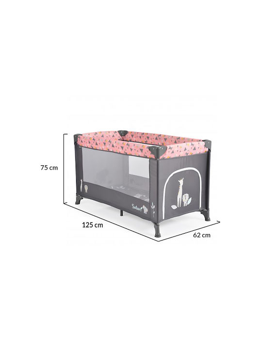 Moni Safari Παρκοκρέβατο με Στρώμα Grey-Pink 125x65cm