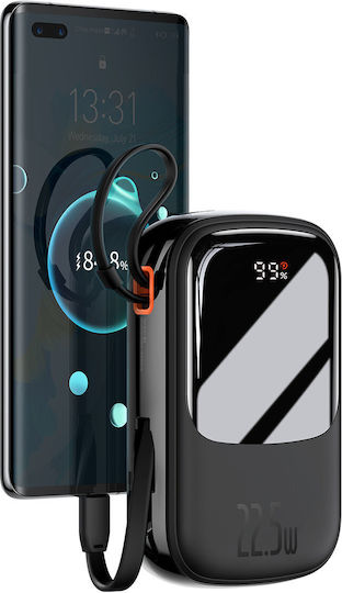 Baseus Qpow Digital Display Power Bank 20000mAh 22.5W с USB-A порт и 2 USB-C порта Черен