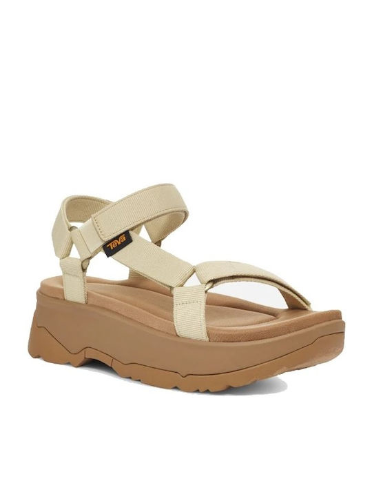 Teva Jadito Damen Flache Sandalen Flatforms in Beige Farbe