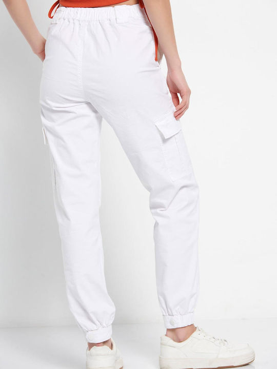 Funky Buddha Women's Fabric Cargo Trousers Optic White