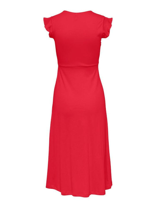 May Summer Midi Dress Wrap with Ruffles Red