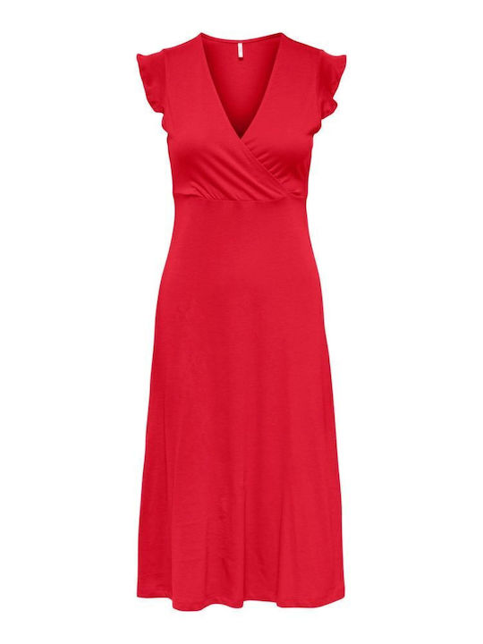 May Summer Midi Dress Wrap with Ruffles Red