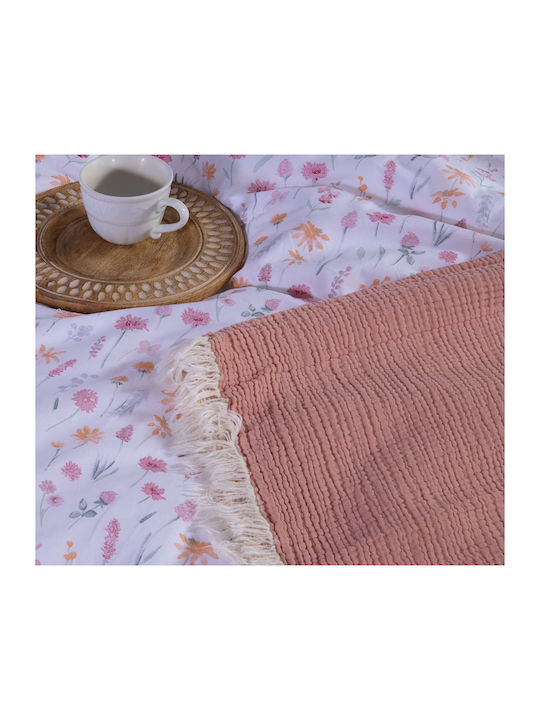 Nef-Nef Homeware Blanket Pique Queen with Fringes 230x240cm. Salmon