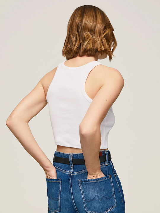 Pepe Jeans Piera Top de Damă de Vară Crop fără Mâneci Alb