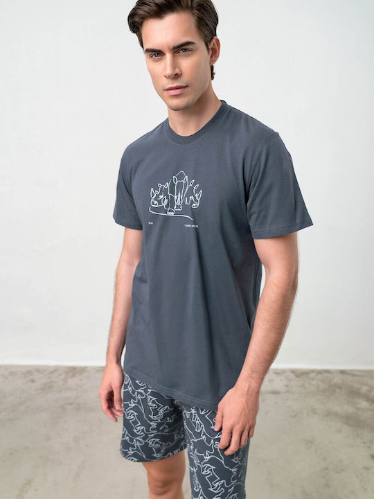 Vamp Men's Summer Cotton Pajamas Set Gray