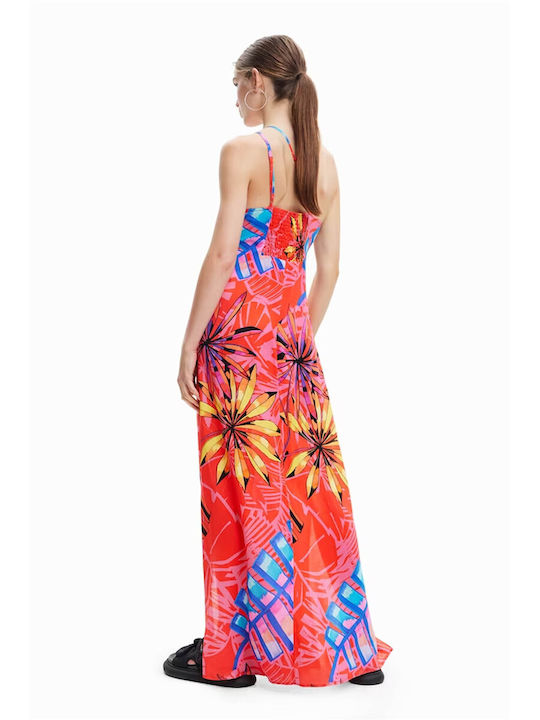 Desigual Maxi Καλοκαιρινό All Day Φόρεμα με έναν Ώμο Κόκκινο