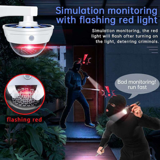 Solar Dummy Surveillance Dome Camera with LED Lighting White