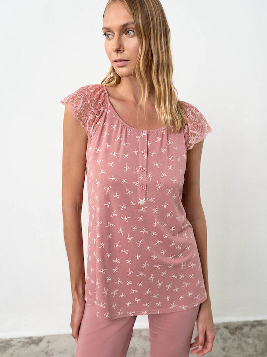 Vamp Sommer Damen Pyjama-Set Rose Dusty