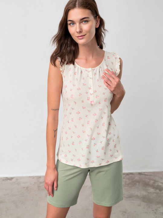 Vamp Sommer Damen Pyjama-Set Baumwolle Green Tea