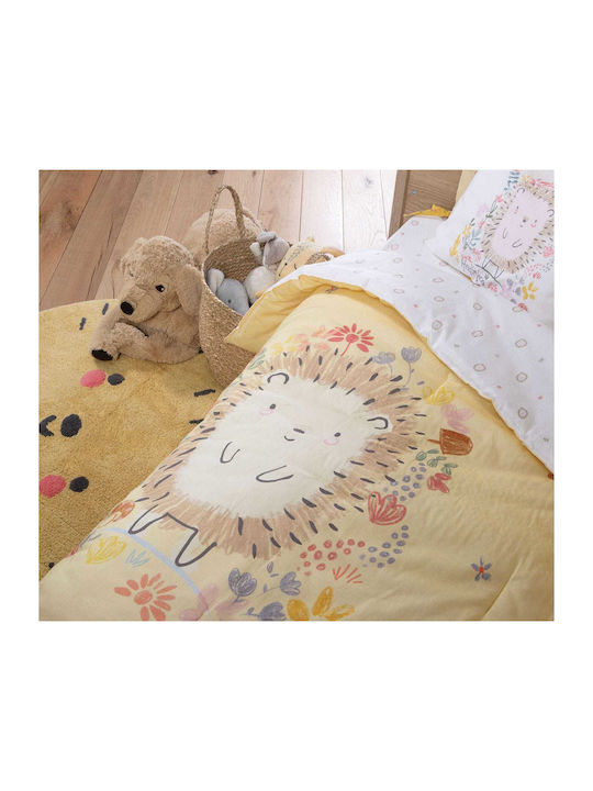 Nef-Nef Homeware Cotton Baby Quilt Cute Hedgehog 110x140cm Yellow 033048