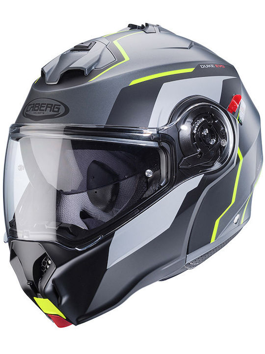 Caberg Duke Evo Move Gun Metal / Black / Yellow Fluo Motorcycle Helmet Flip-Up ECE 22.06 1600gr with Pinlock