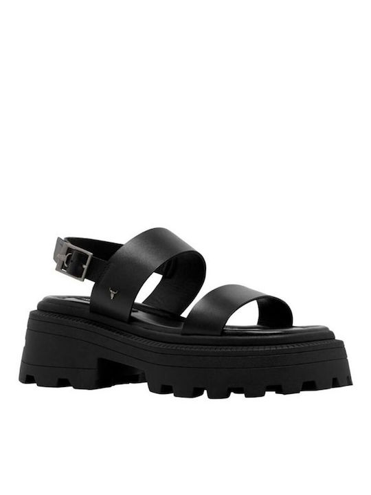 Windsor Smith Platform Leather Women's Sandals Black with Chunky Medium Heel