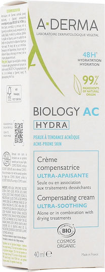 A-Derma Biology AC Hydra 48-часов Хидратиращ и Регулиращ Крем за Лице против Несъвършенства и Зачервяване с Алое Вера 40ml