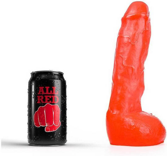 All Black All Red Glass Dildo with Scrotum Red 21cm