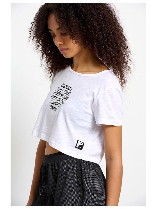 Γυναικείο Αθλητικό Crop Top Κοντομάνικο Λευκό Λευκό