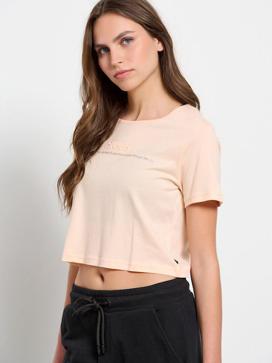 Snaps Women's Athletic Crop Top Short Sleeve Pink