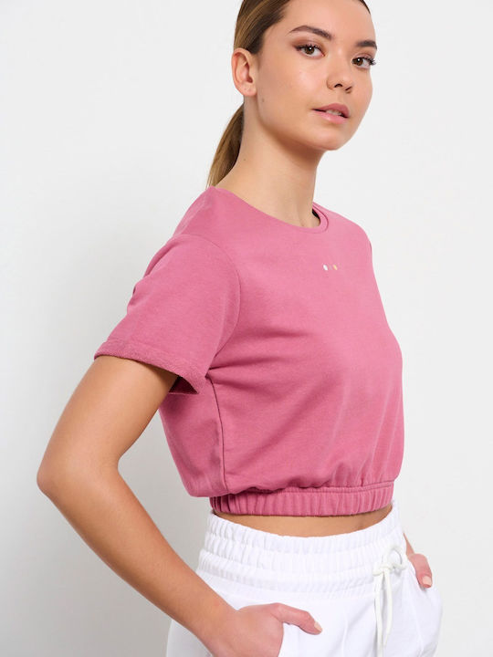 BodyTalk Crop Top Sportiv pentru Femei cu Mâneci Scurte Roz