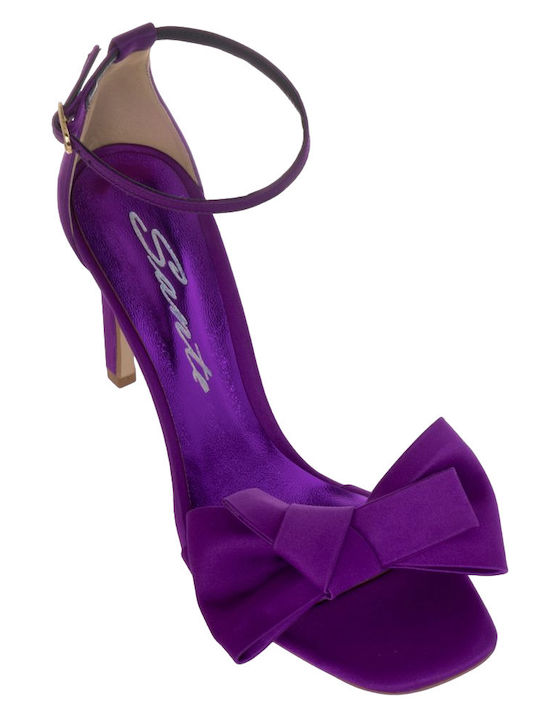 Fabric Women's Sandals with Ankle Strap Purple with Thin High Heel