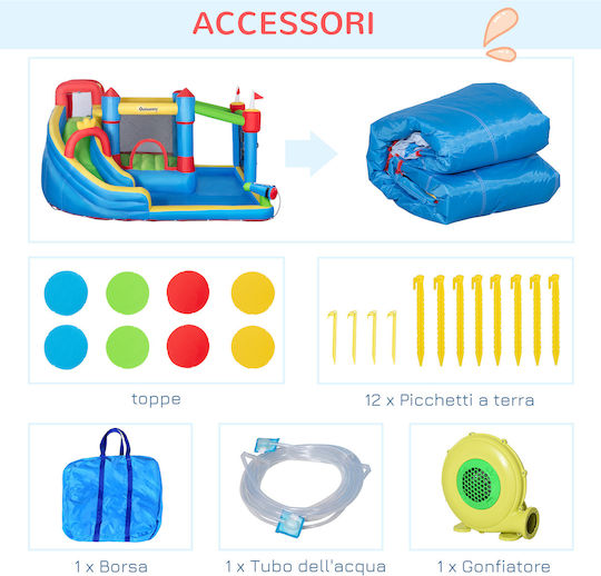 Outsunny Inflatable Bouncy Castle Castle with Trampoline & Slide for 3+ Age