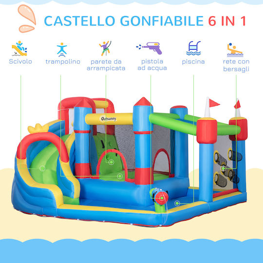 Outsunny Inflatable Bouncy Castle Castle with Trampoline & Slide for 3+ Age