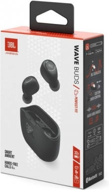 JBL Wave Buds Bluetooth Handsfree Earphones with Sweat Resistance and Charging Case Black