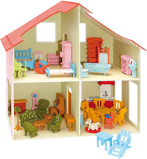 Pebaro Παιχνίδι Κατασκευών Ξύλινo Dollhouse with Furniture για Παιδιά 6+ Ετών