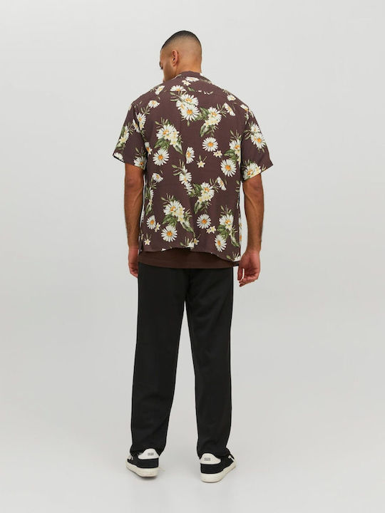 Jack & Jones Men's Shirt Short Sleeve Floral Brown