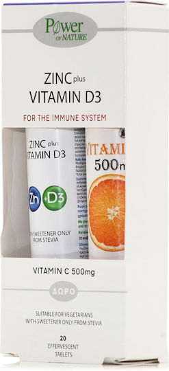 Power Of Nature 500mg 2iu Zinc Plus Vitamin D3 20 effervescent tablets & Vitamin C 500mg 20 effervescent tablets