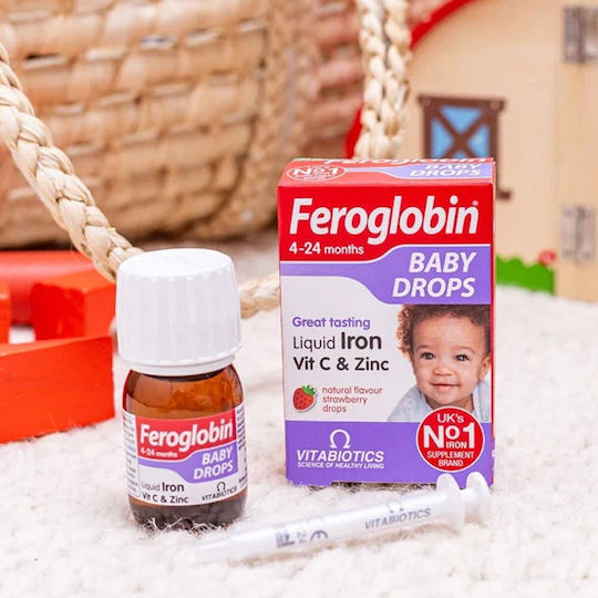 Vitabiotics Feroglobin Baby Drops Liquid Iron Vit C & Zinc 4-24 Months Strawberry