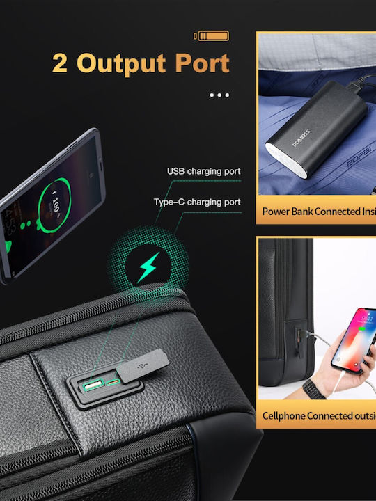 Bopai Waterproof Laptop Backpack for 15.6" Laptop with USB Port in Black Colour 61-122391