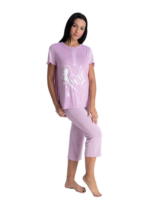 Rachel Women's Pyjamas Capri Hearts Love Purple