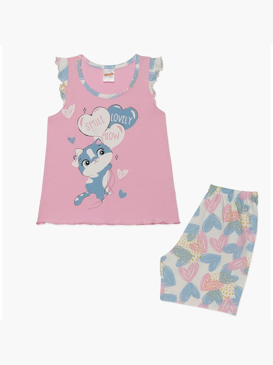 Minerva Meow Princess Set Top & Bottom Kids Summer Cotton Pyjamas Pink