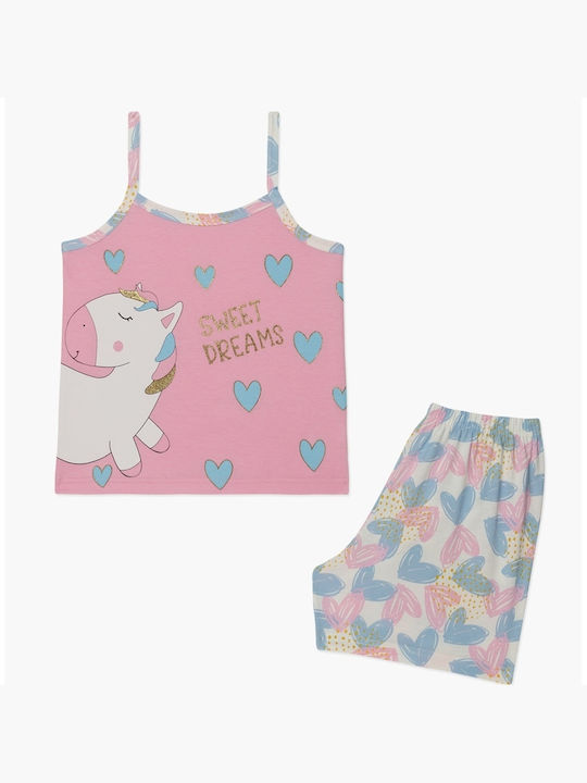 Minerva Set Top & Bottom Kids Summer Cotton Pyjamas Pink