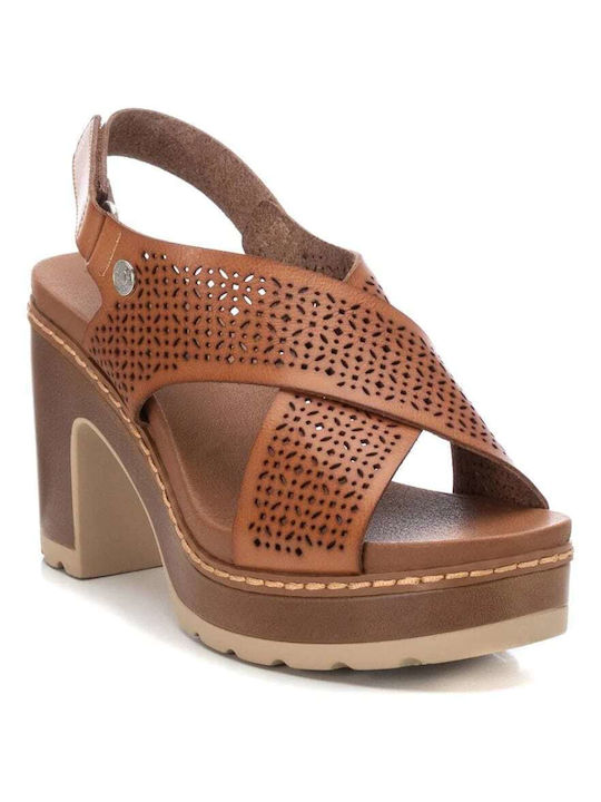 Refresh Anatomic Women's Sandals Tabac Brown with Chunky High Heel