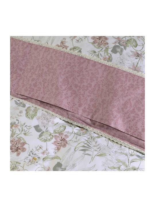 Das Home 1668 Coverlet Queen Cotton Satin Ecru / Green / Pink 220x240cm