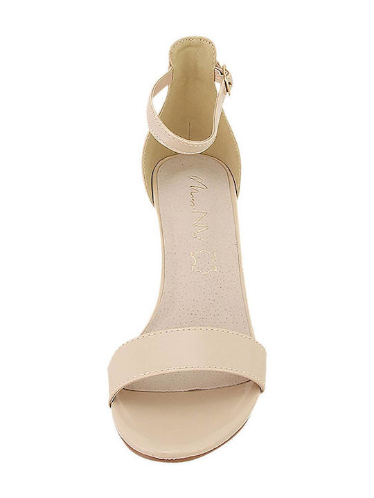 Envie Shoes Leather Women's Sandals with Ankle Strap Beige