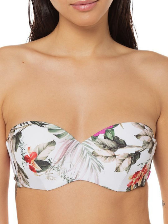 Strapless Bikini Top Floral Λευκό
