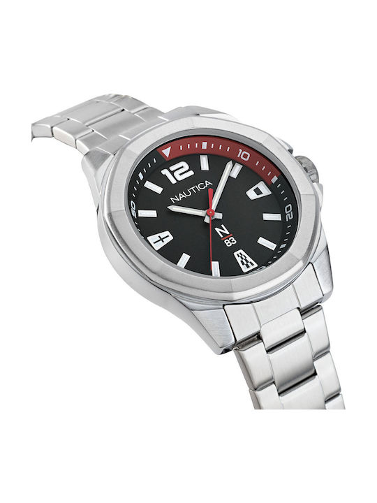 Nautica Tortuga Bay Ανδρικό Ρολόι 44mm Μπαταρίας με Ασημί Μεταλλικό Μπρασελέ