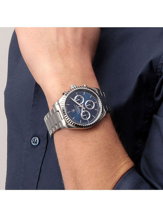 Maserati Ανδρικό Ρολόι 43mm Χρονογράφος Μπαταρίας με Ασημί Μεταλλικό Μπρασελέ