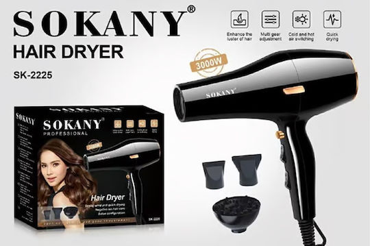 Sokany Uscător de Păr cu Difuzor 3300W Black