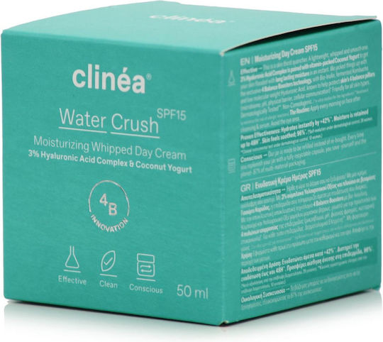 Clinea Water Crush Light 48ωρη Κρέμα Προσώπου Ημέρας με SPF15 για Ενυδάτωση & Ρύθμιση Λιπαρότητας με Υαλουρονικό Οξύ & Πρεβιοτικά 50ml