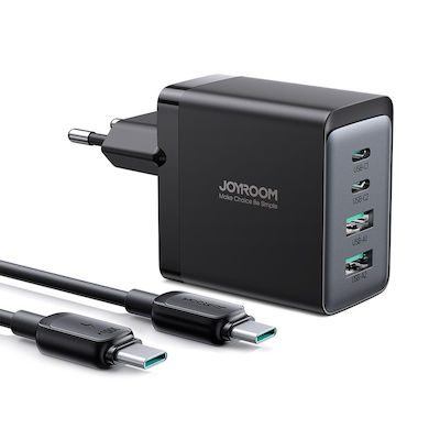 Joyroom Φορτιστής GaN με 2 Θύρες USB-A και 2 Θύρες USB-C και Καλώδιο USB-C - USB-C 67W Power Delivery Μαύρος (TCG02)